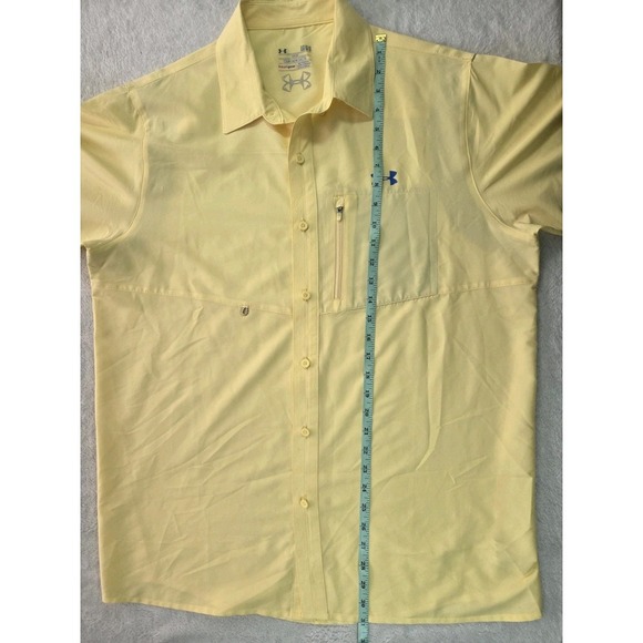 Under Armour HeatGear Button Front Golf Shirt Men's Large Yellow Loose Fit - Picture 7 of 9